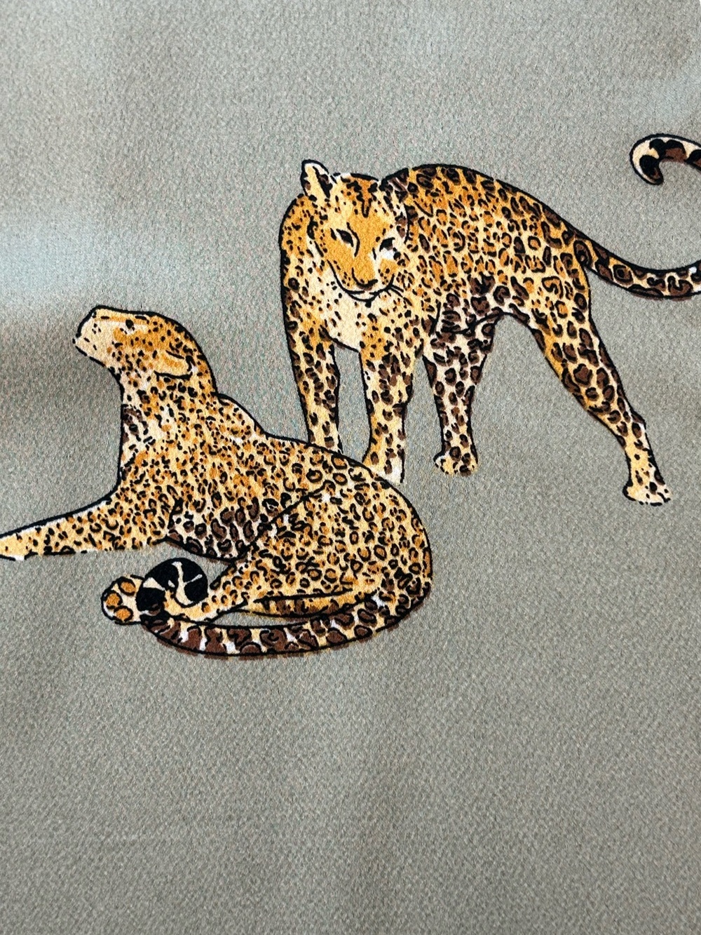 YONG TONG Gray Satin Leopard Print Blouse Shirt XL NWT Silk Feel Safari chic - Picture 5 of 8